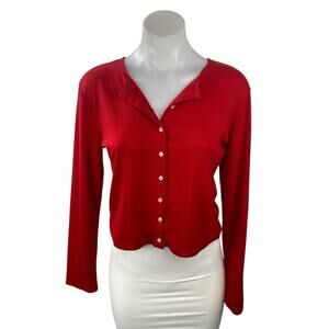 Le Bop Women's Red Round Neck Long Sleeve Button Down Cardigan Sweater Top Sz S